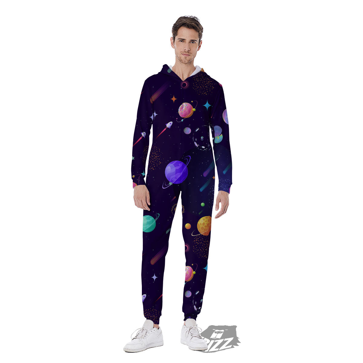 Galaxy Space Abstract Cartoon Print Men's Jumpsuit-grizzshop