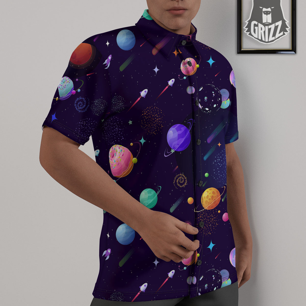 Galaxy Space Abstract Cartoon Print Untucked Shirts-grizzshop