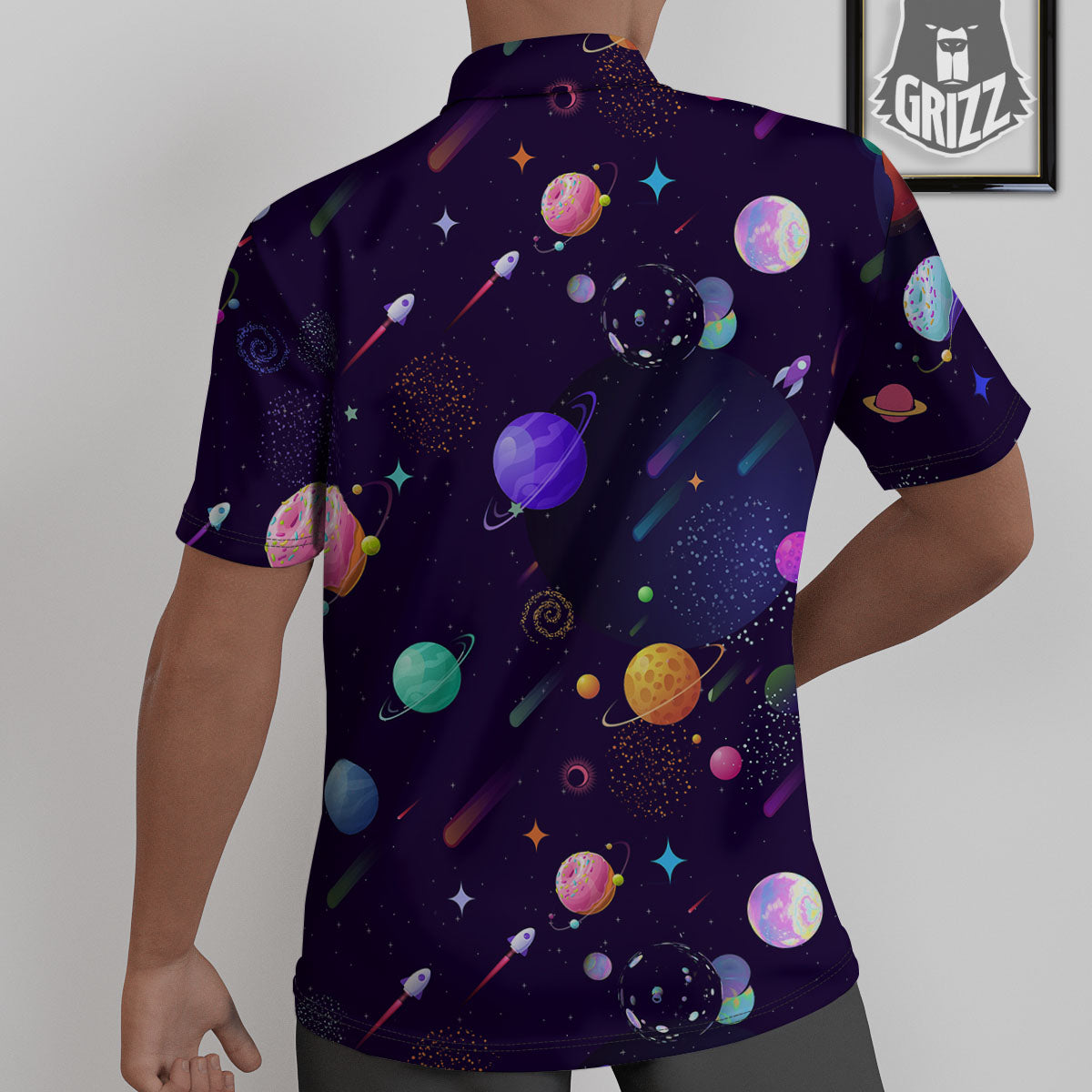 Galaxy Space Abstract Cartoon Print Untucked Shirts-grizzshop