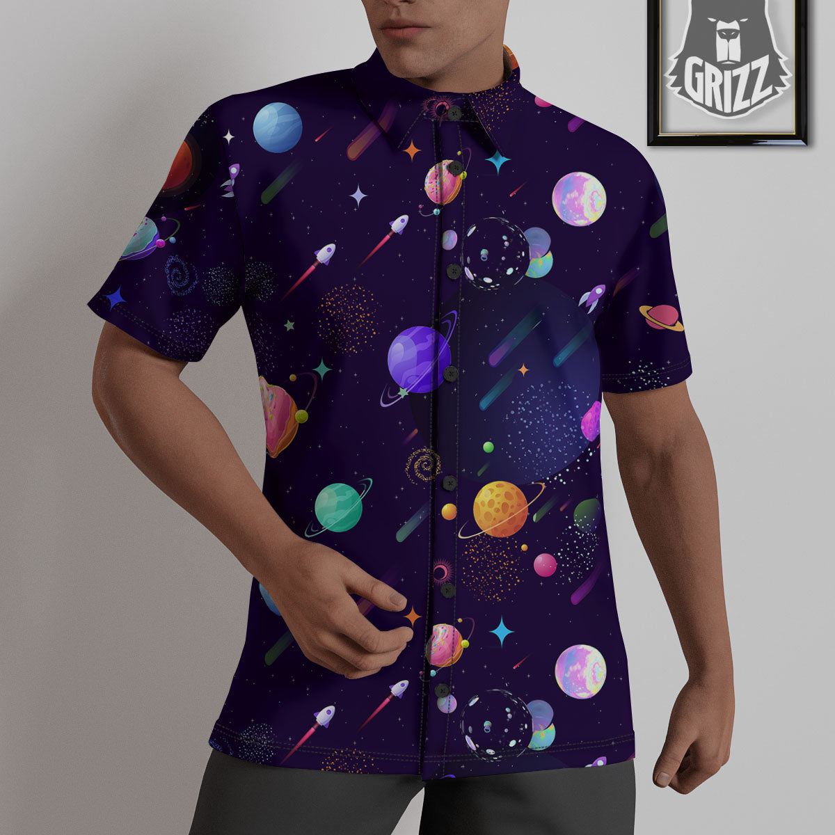 Galaxy Space Abstract Cartoon Print Untucked Shirts-grizzshop