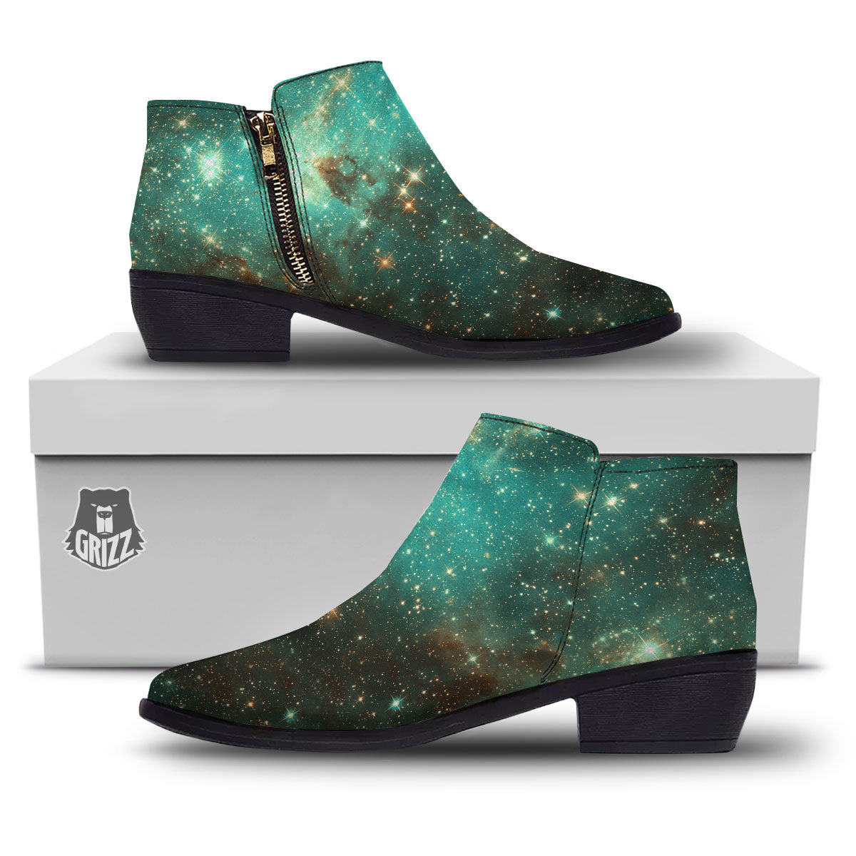 Galaxy Space Abstract Cloud Nebula Print Ankle Boots-grizzshop