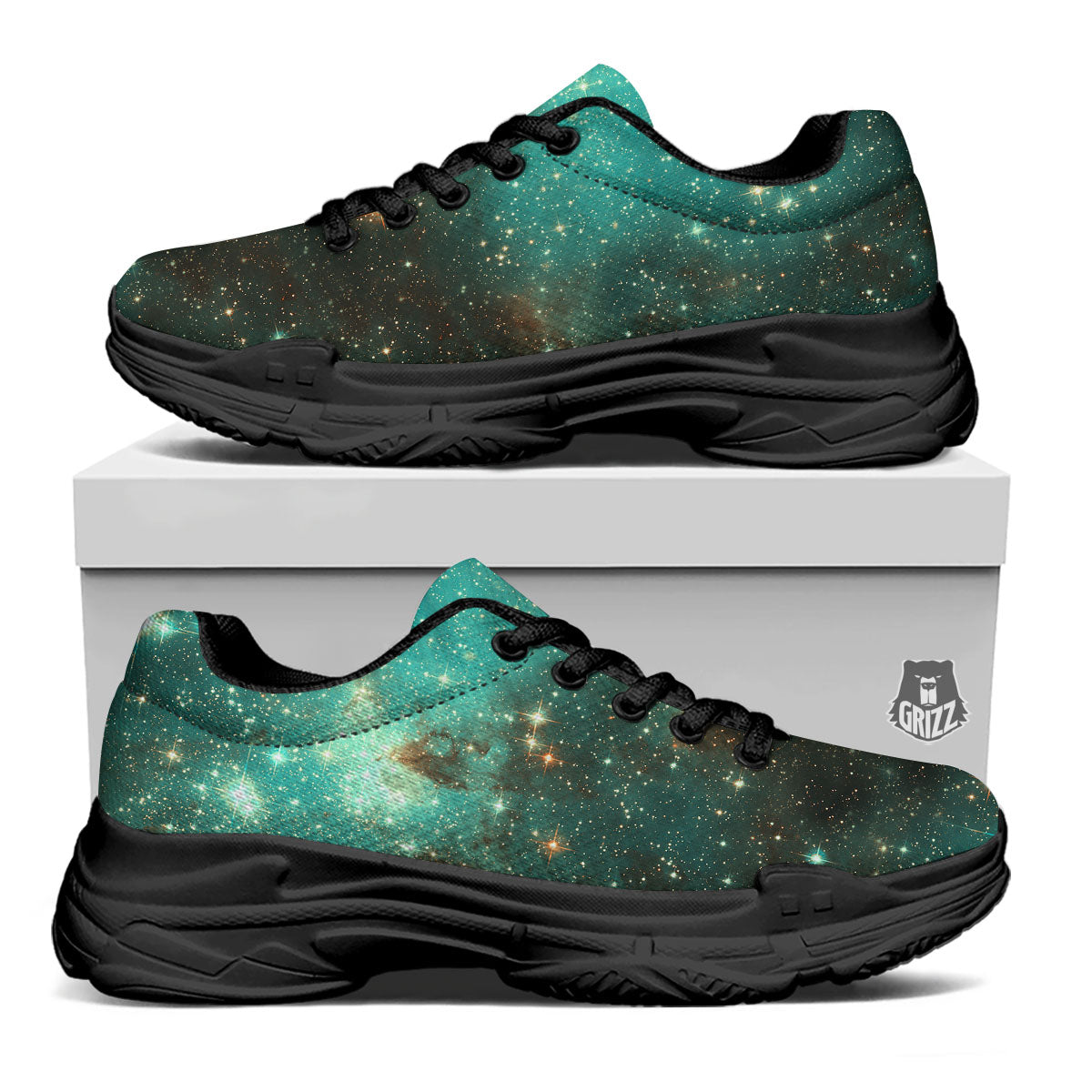 Galaxy Space Abstract Cloud Nebula Print Black Chunky Shoes-grizzshop