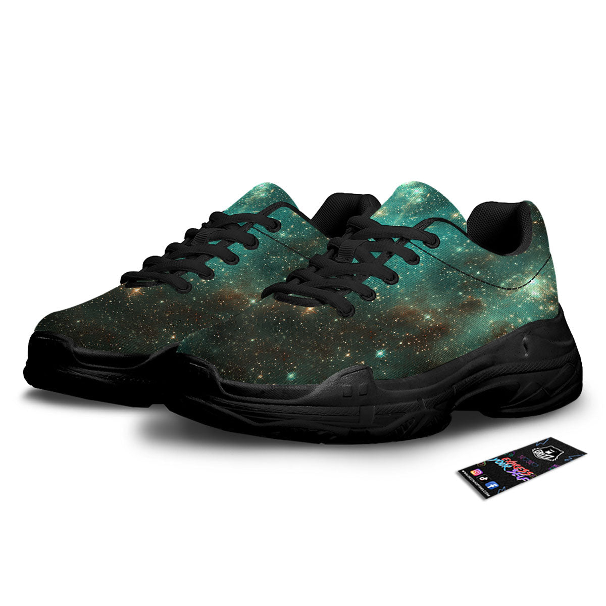 Galaxy Space Abstract Cloud Nebula Print Black Chunky Shoes-grizzshop