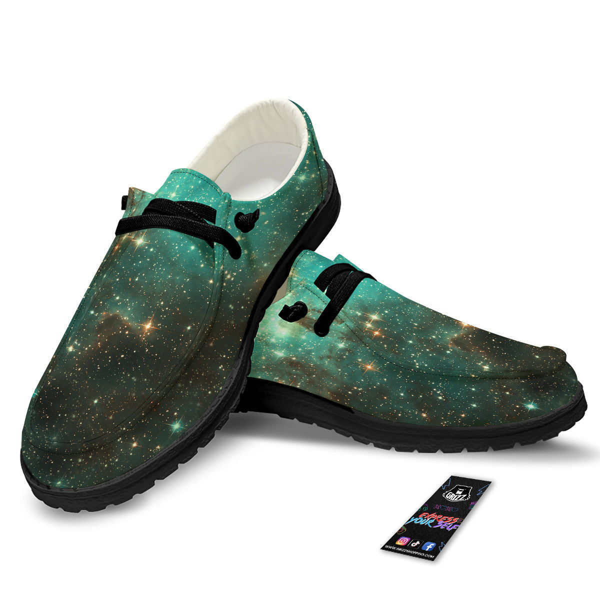 Galaxy Space Abstract Cloud Nebula Print Black Loafers-grizzshop