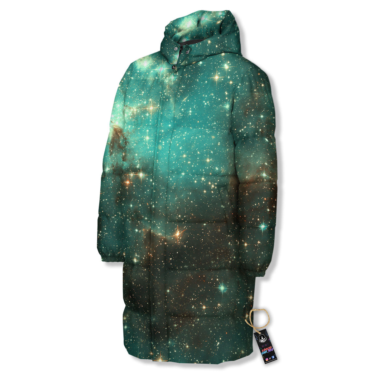 Galaxy Space Abstract Cloud Nebula Print Long Down Jacket