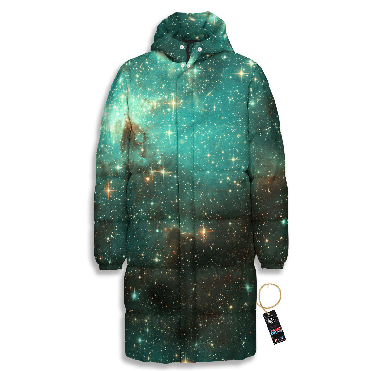 Galaxy Space Abstract Cloud Nebula Print Long Down Jacket