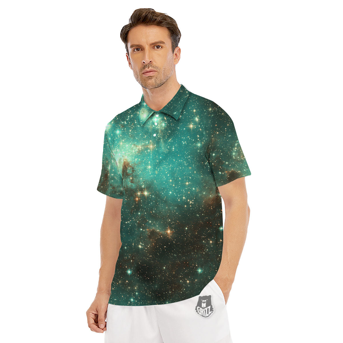 Galaxy Space Abstract Cloud Nebula Print Men's Golf Shirts-grizzshop