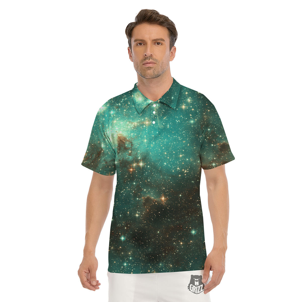 Galaxy Space Abstract Cloud Nebula Print Men's Golf Shirts-grizzshop