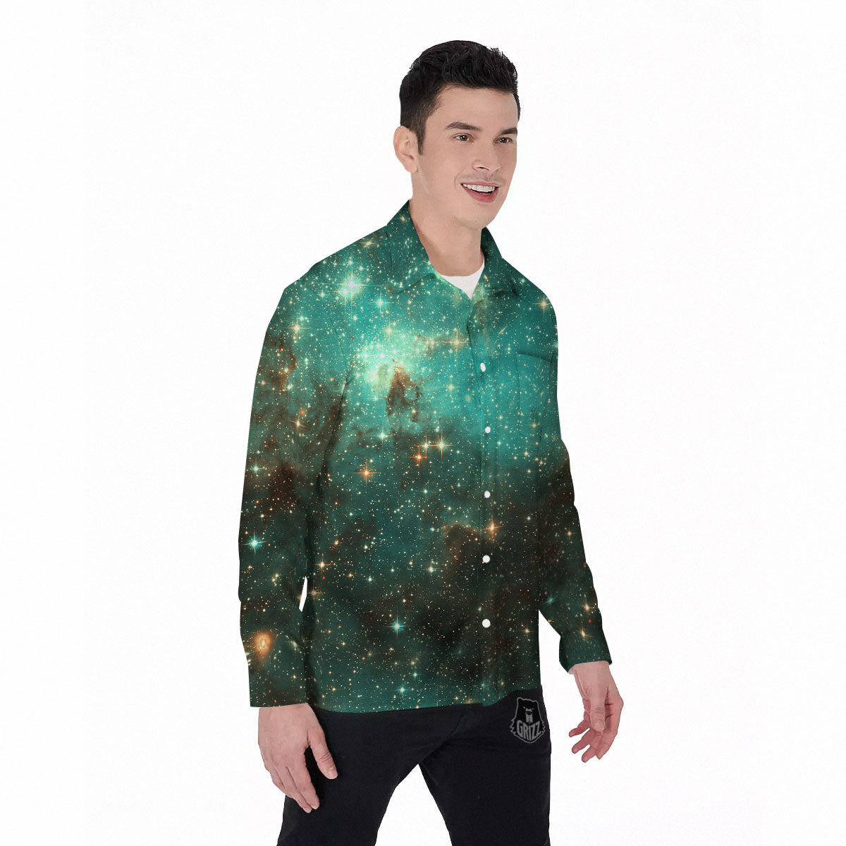 Galaxy Space Abstract Cloud Nebula Print Men's Long Sleeve Shirts-grizzshop
