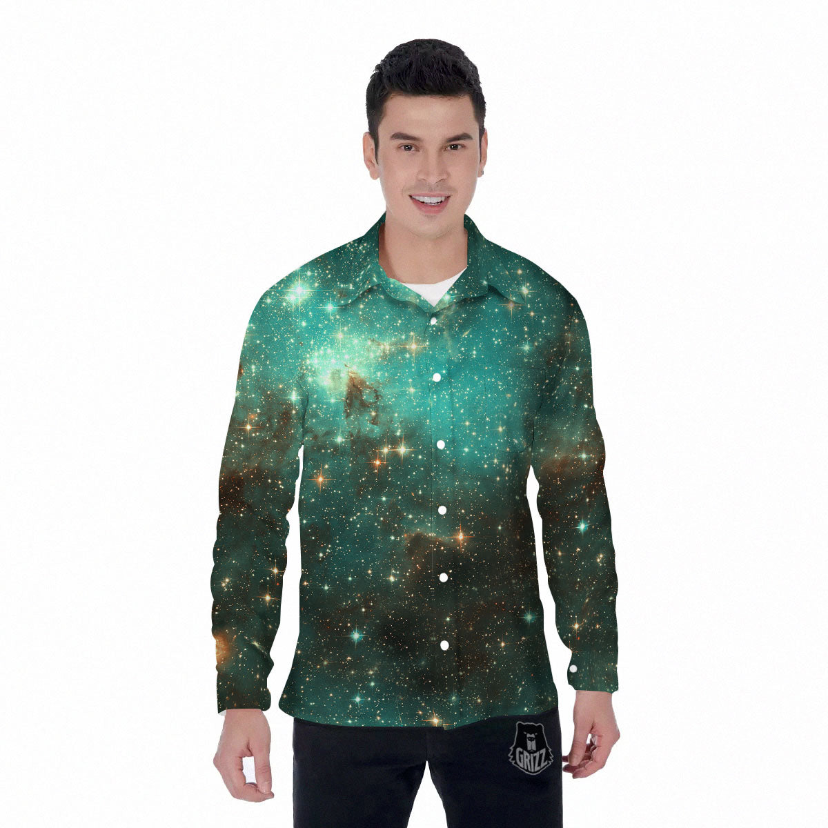 Galaxy Space Abstract Cloud Nebula Print Men's Long Sleeve Shirts-grizzshop