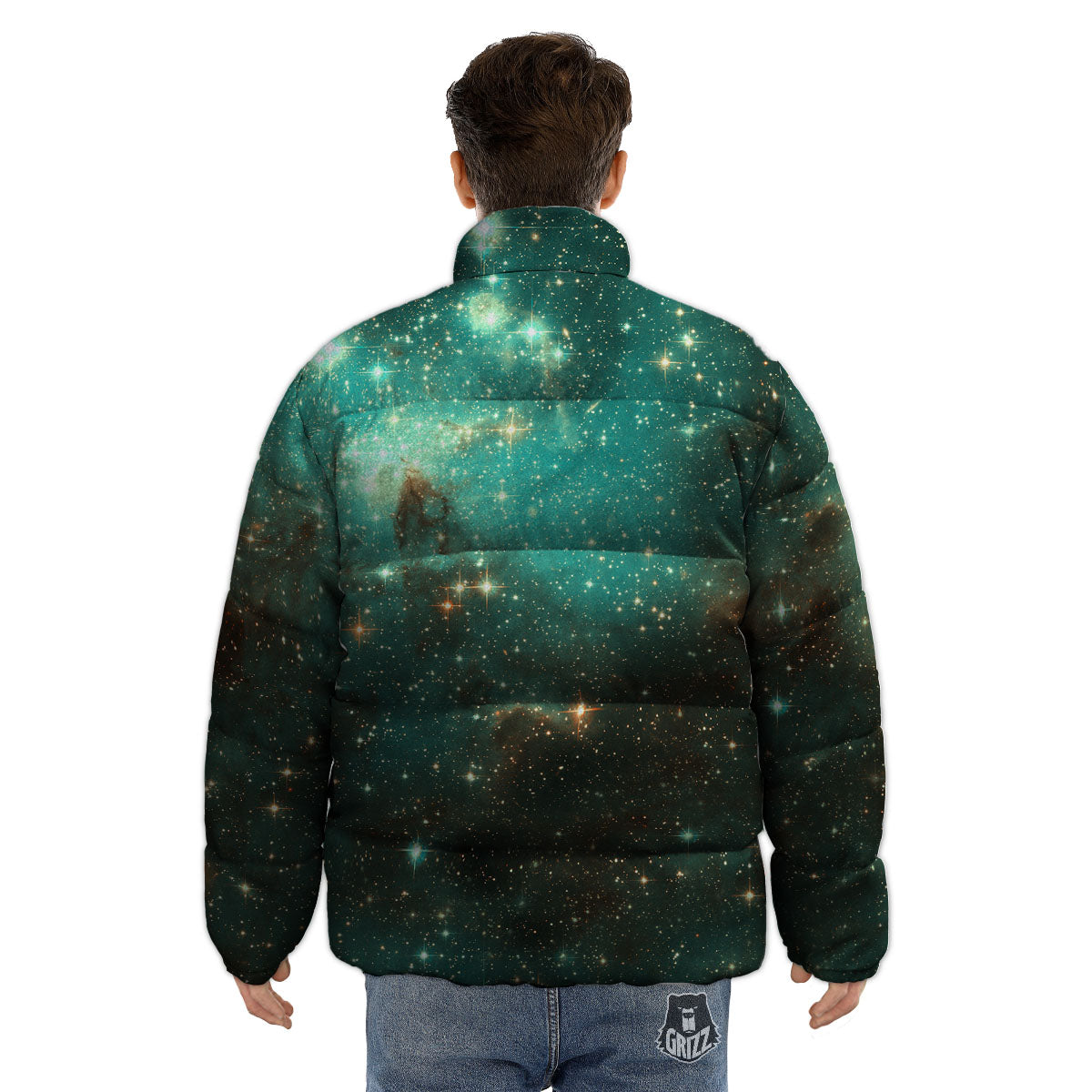 Galaxy Space Abstract Cloud Nebula Print Puffer Jacket-grizzshop