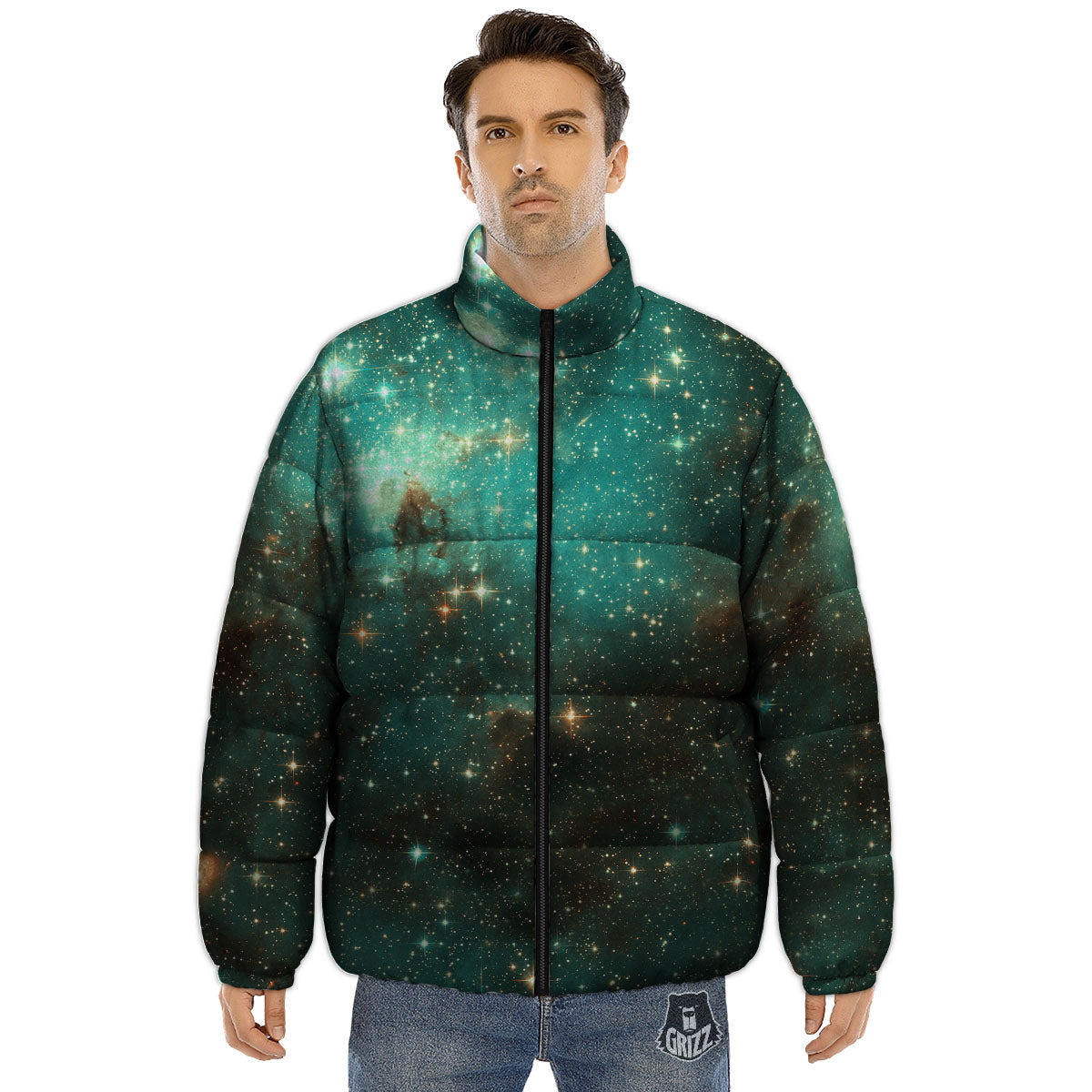 Galaxy Space Abstract Cloud Nebula Print Puffer Jacket-grizzshop