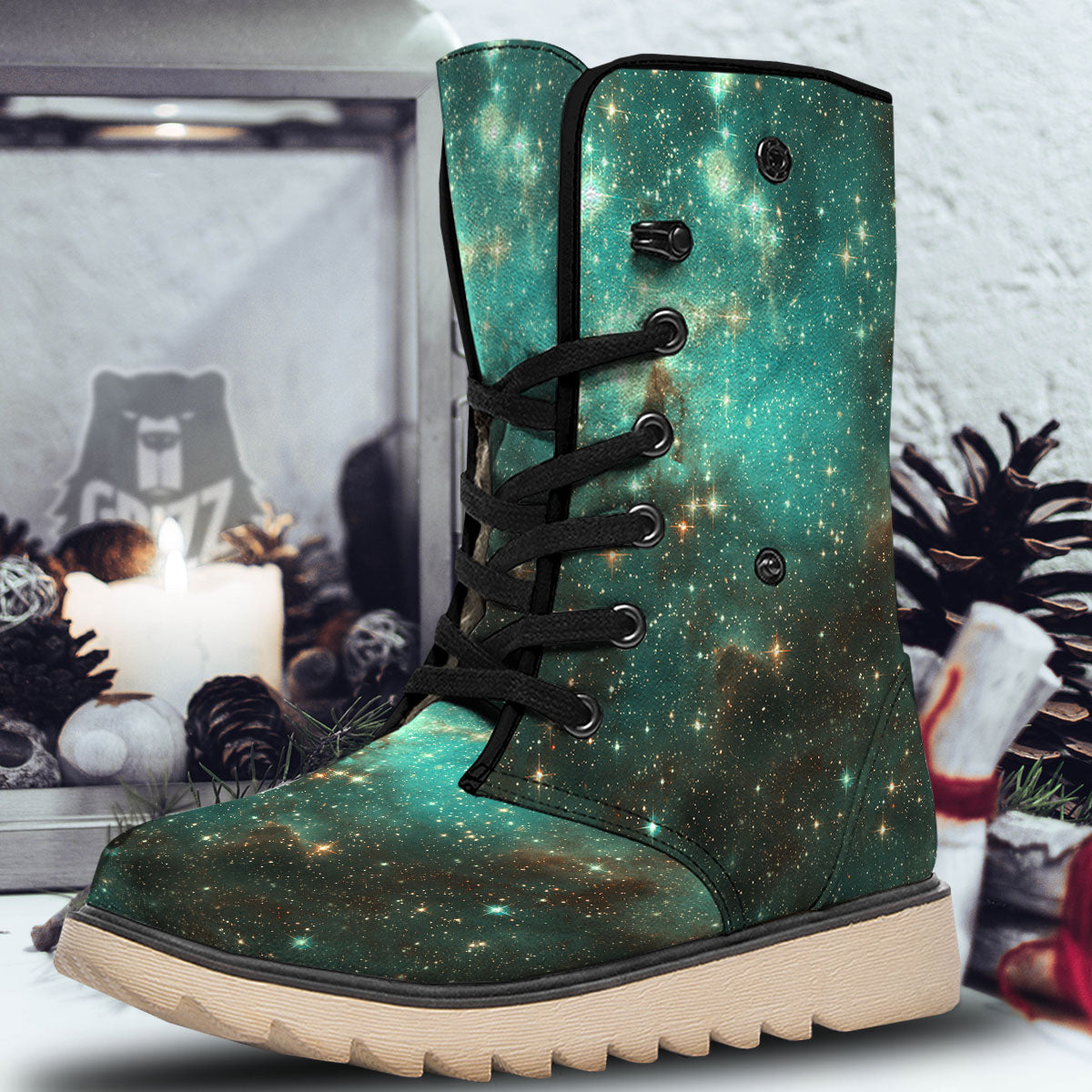 Galaxy Space Abstract Cloud Nebula Print Snow Boots-grizzshop
