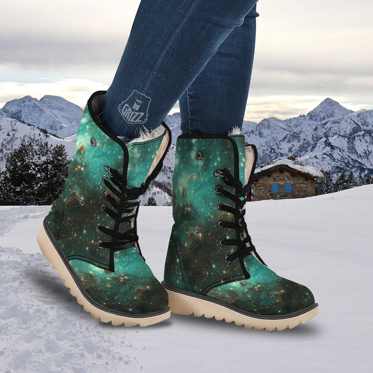 Galaxy Space Abstract Cloud Nebula Print Snow Boots-grizzshop