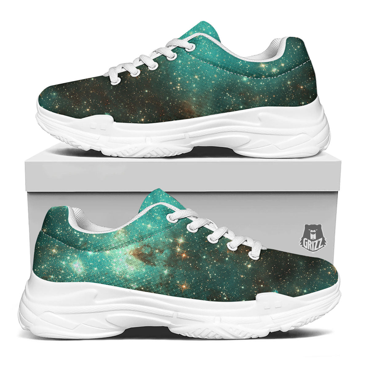 Galaxy Space Abstract Cloud Nebula Print White Chunky Shoes-grizzshop