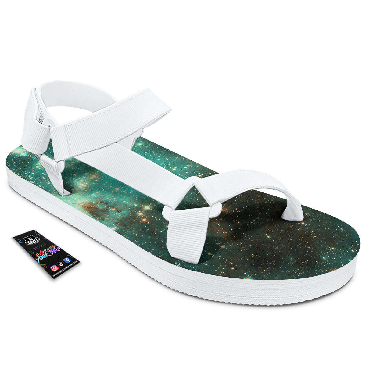 Galaxy Space Abstract Cloud Nebula Print White Open Toe Sandals-grizzshop