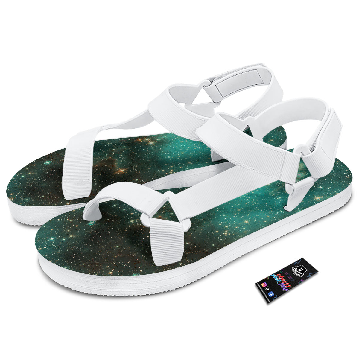 Galaxy Space Abstract Cloud Nebula Print White Open Toe Sandals-grizzshop