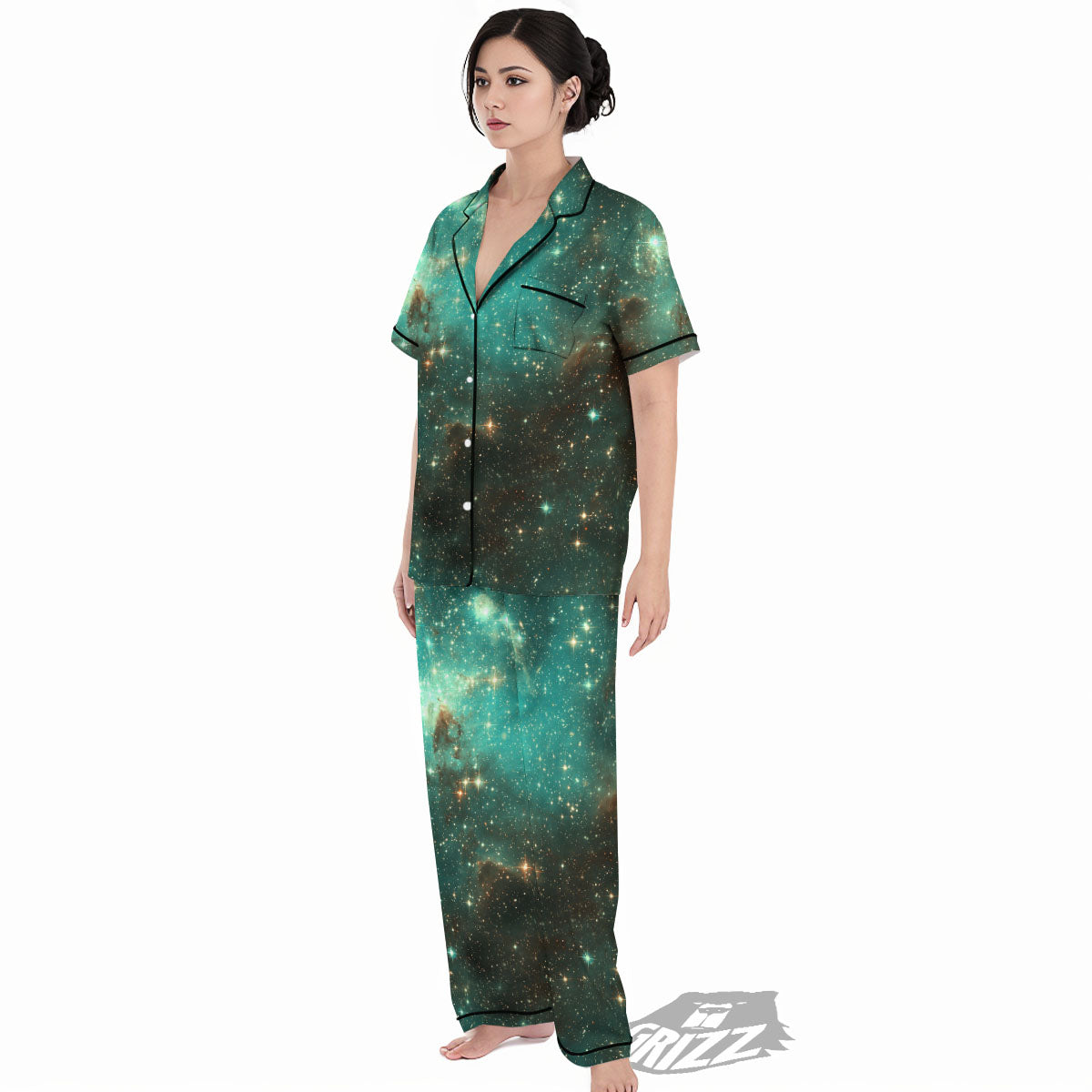 Galaxy Space Abstract Cloud Nebula Print Women's Pajamas Set-grizzshop