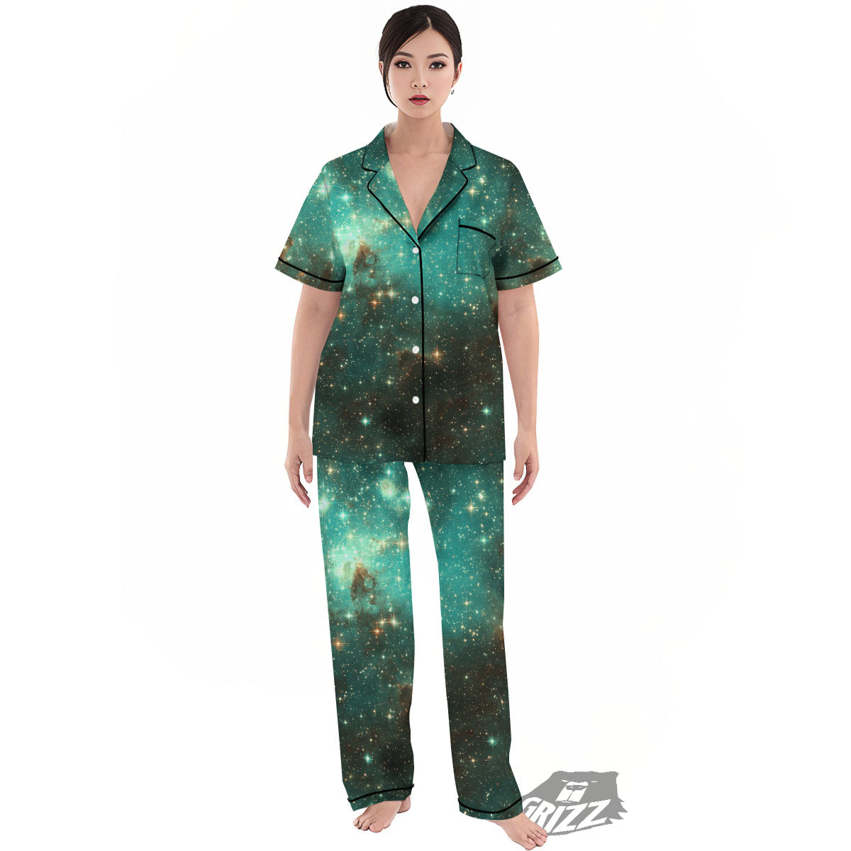 Galaxy Space Abstract Cloud Nebula Print Women's Pajamas Set-grizzshop