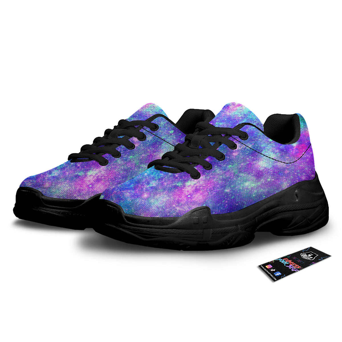 Galaxy Space Abstract Colorful Print Black Chunky Shoes-grizzshop