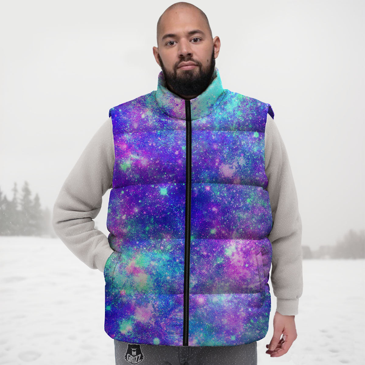 Galaxy Space Abstract Colorful Print Down Vest