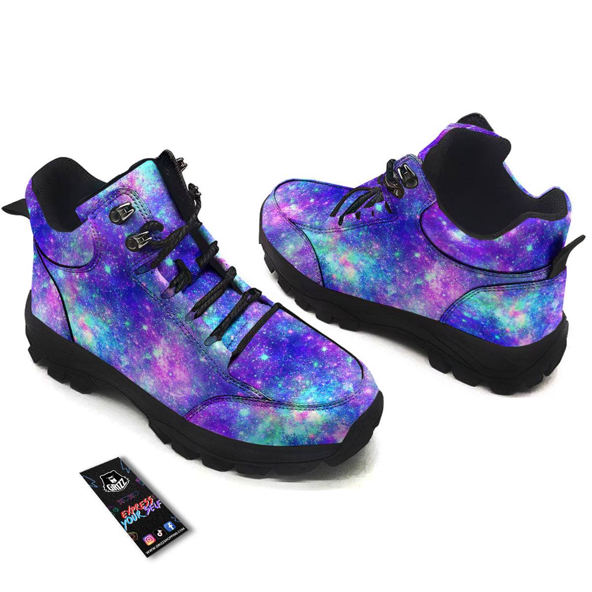 Galaxy Space Abstract Colorful Print Hiking Shoes-grizzshop