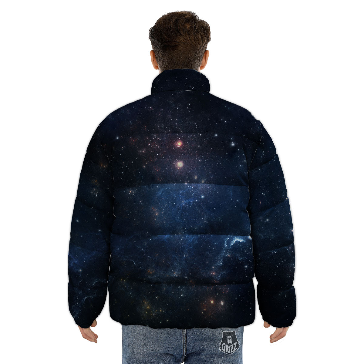 Galaxy Space Abstract Dark Print Puffer Jacket-grizzshop