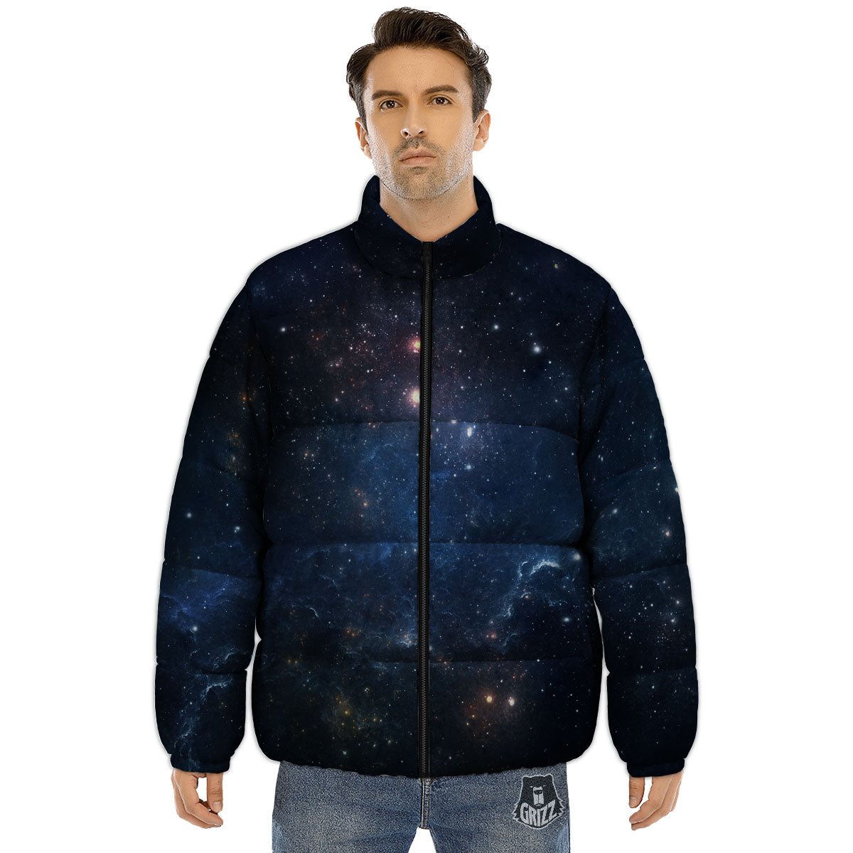 Galaxy Space Abstract Dark Print Puffer Jacket-grizzshop