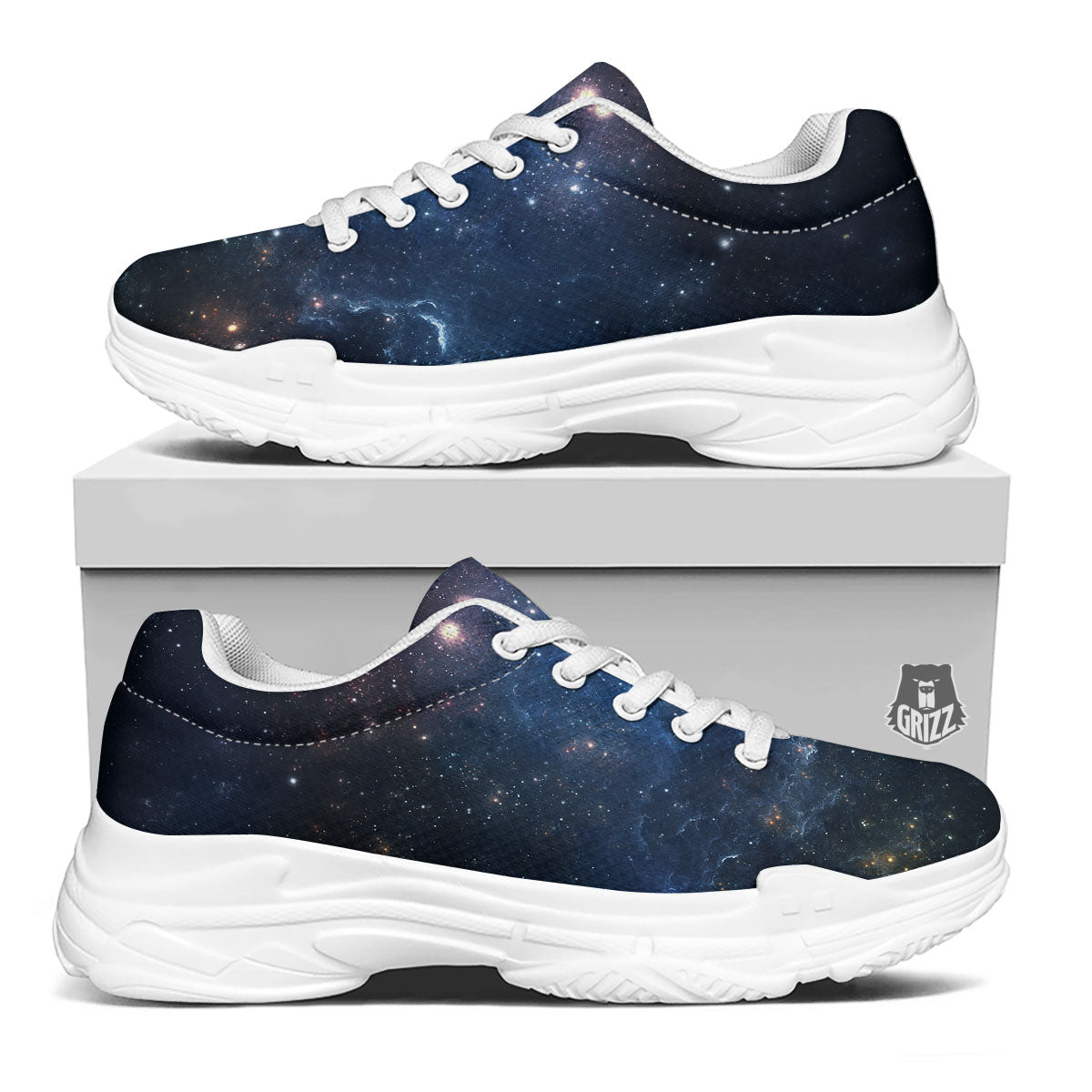 Galaxy Space Abstract Dark Print White Chunky Shoes-grizzshop