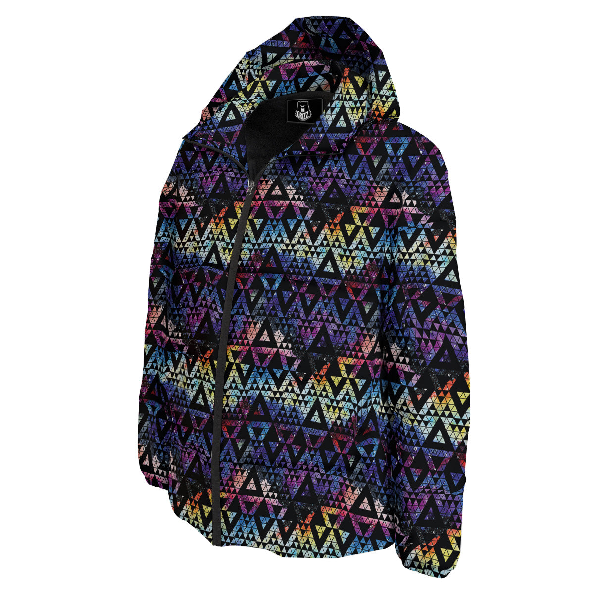 Galaxy Space Black Triangle Print Down Jacket-grizzshop