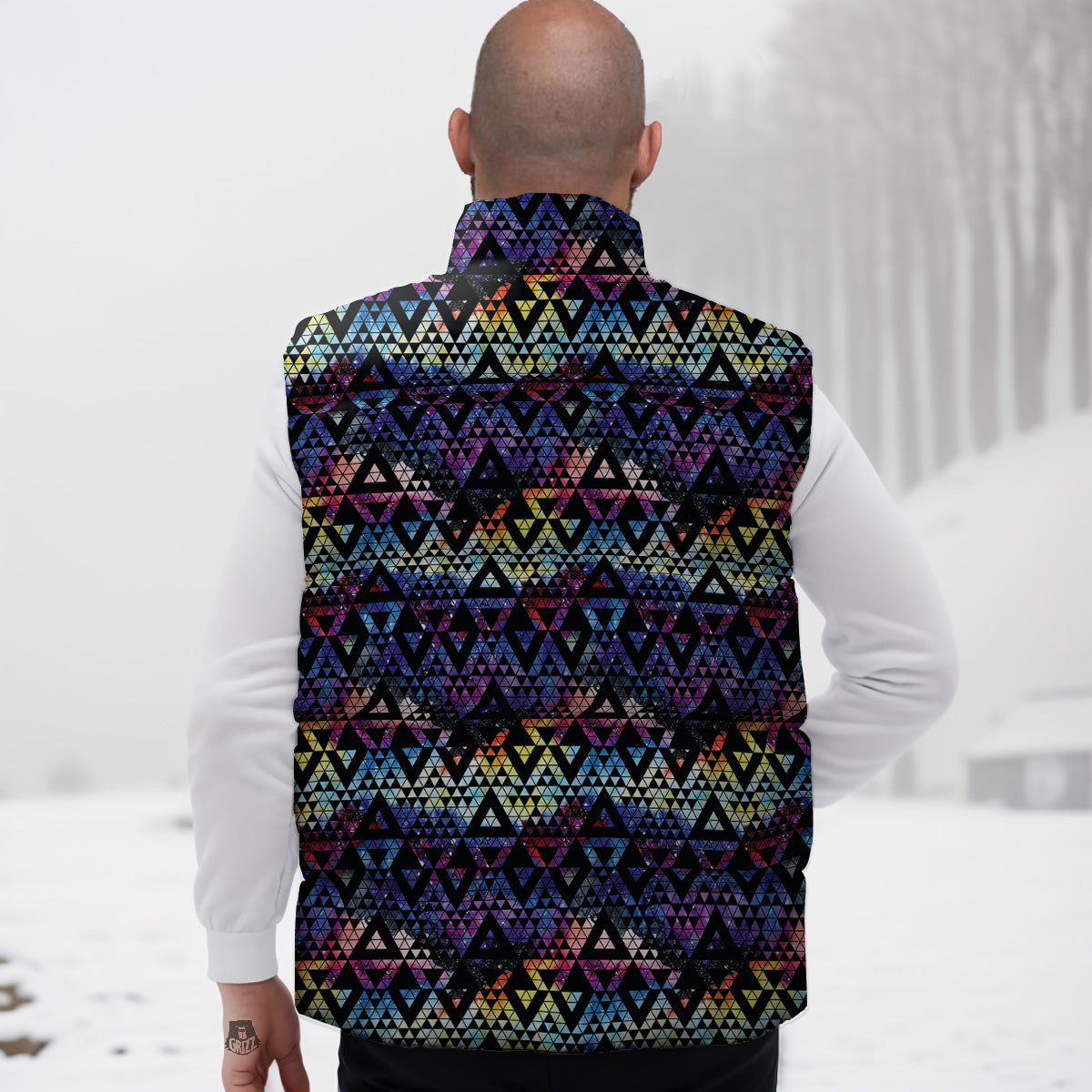 Galaxy Space Black Triangle Print Down Vest