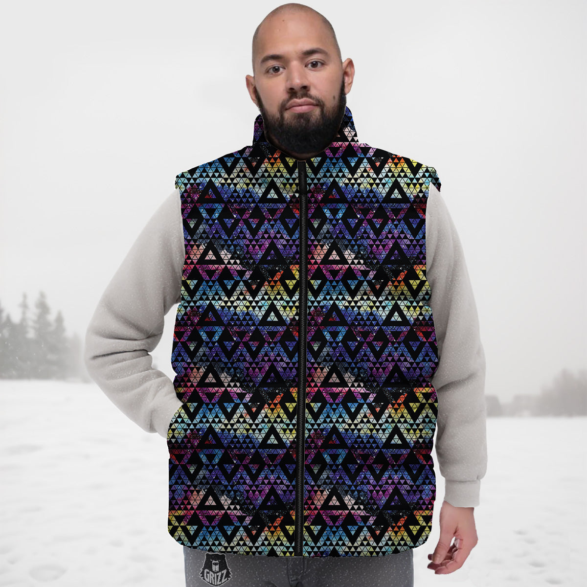 Galaxy Space Black Triangle Print Down Vest