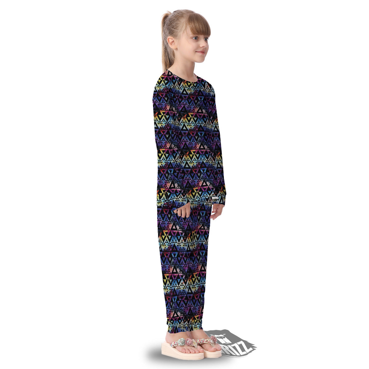 Galaxy Space Black Triangle Print Kid's Pajamas-grizzshop
