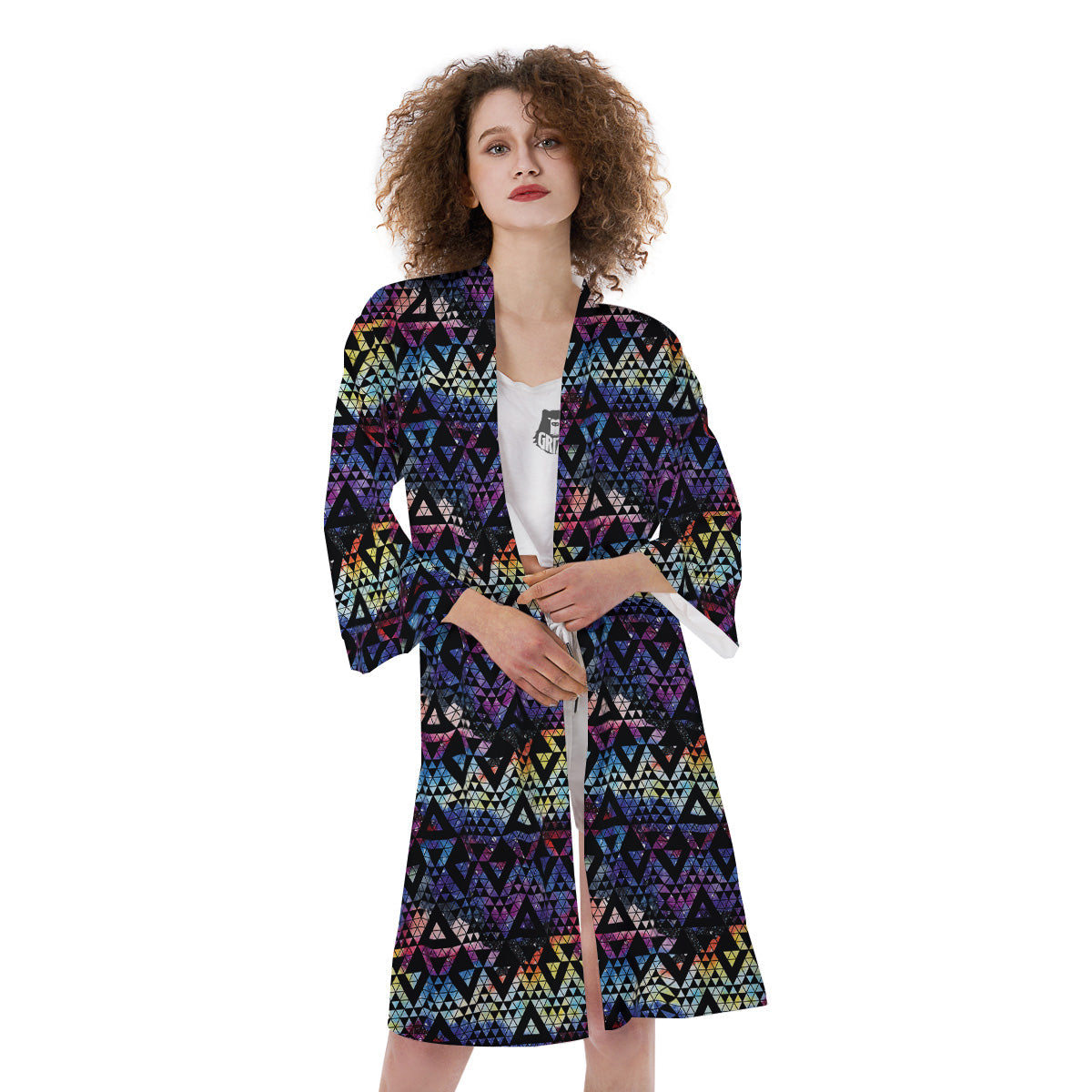 Galaxy Space Black Triangle Print Kimono-grizzshop