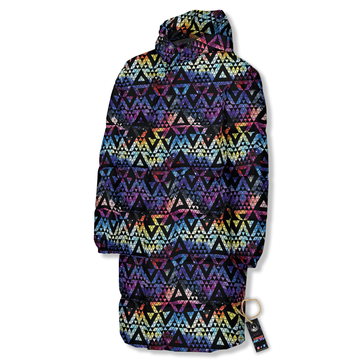 Galaxy Space Black Triangle Print Long Down Jacket