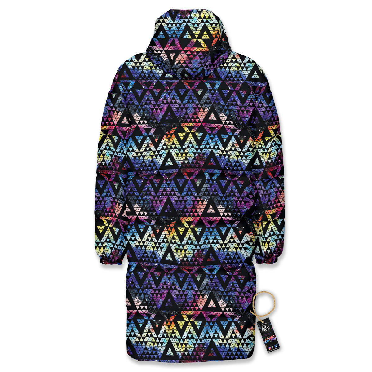Galaxy Space Black Triangle Print Long Down Jacket