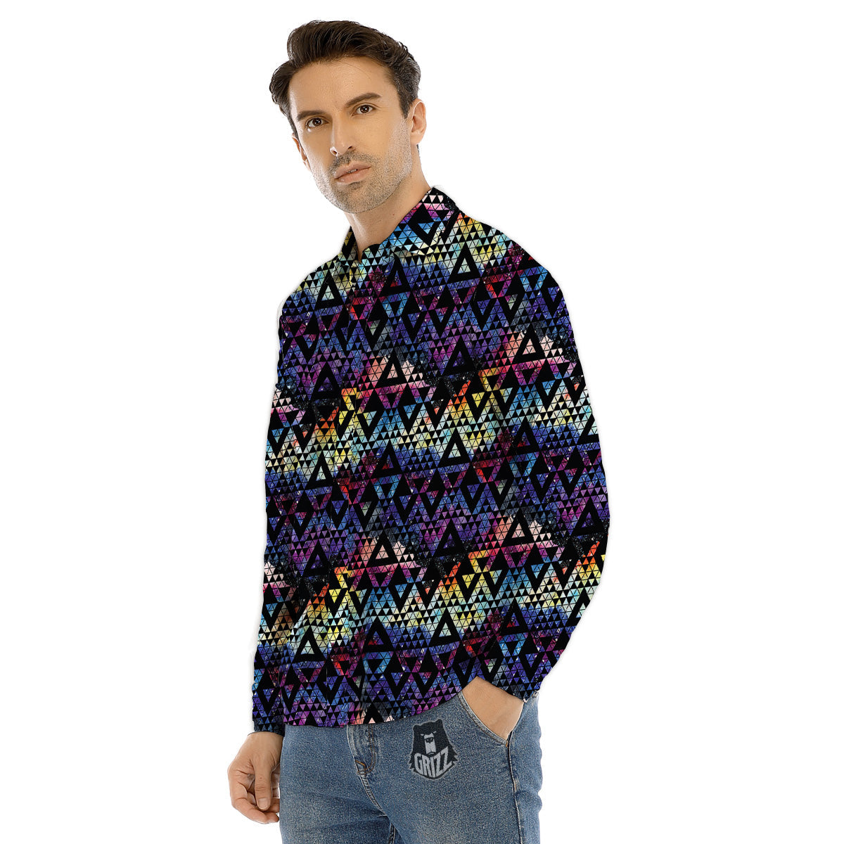 Galaxy Space Black Triangle Print Men's Dress Shirts-grizzshop