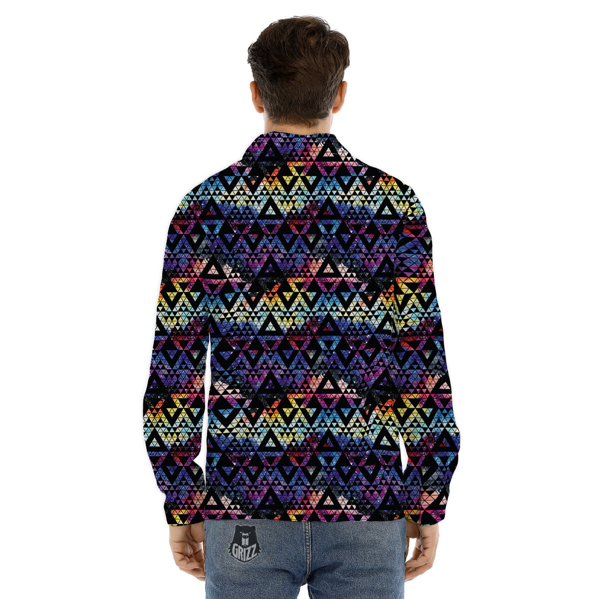 Galaxy Space Black Triangle Print Men's Dress Shirts-grizzshop