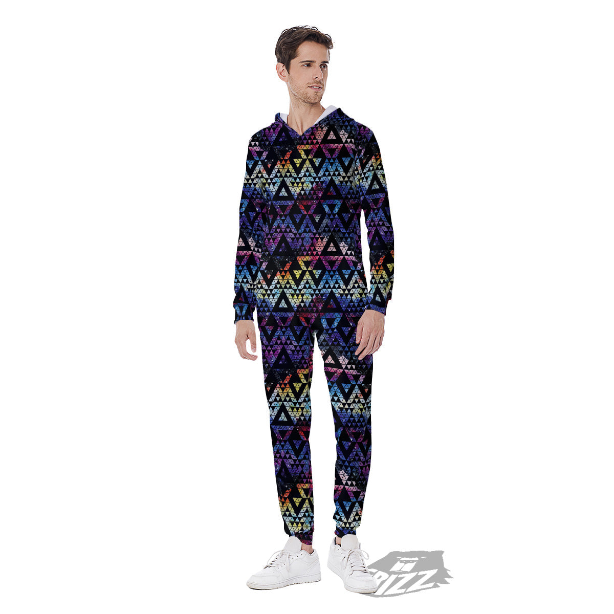 Galaxy Space Black Triangle Print Men's Jumpsuit-grizzshop