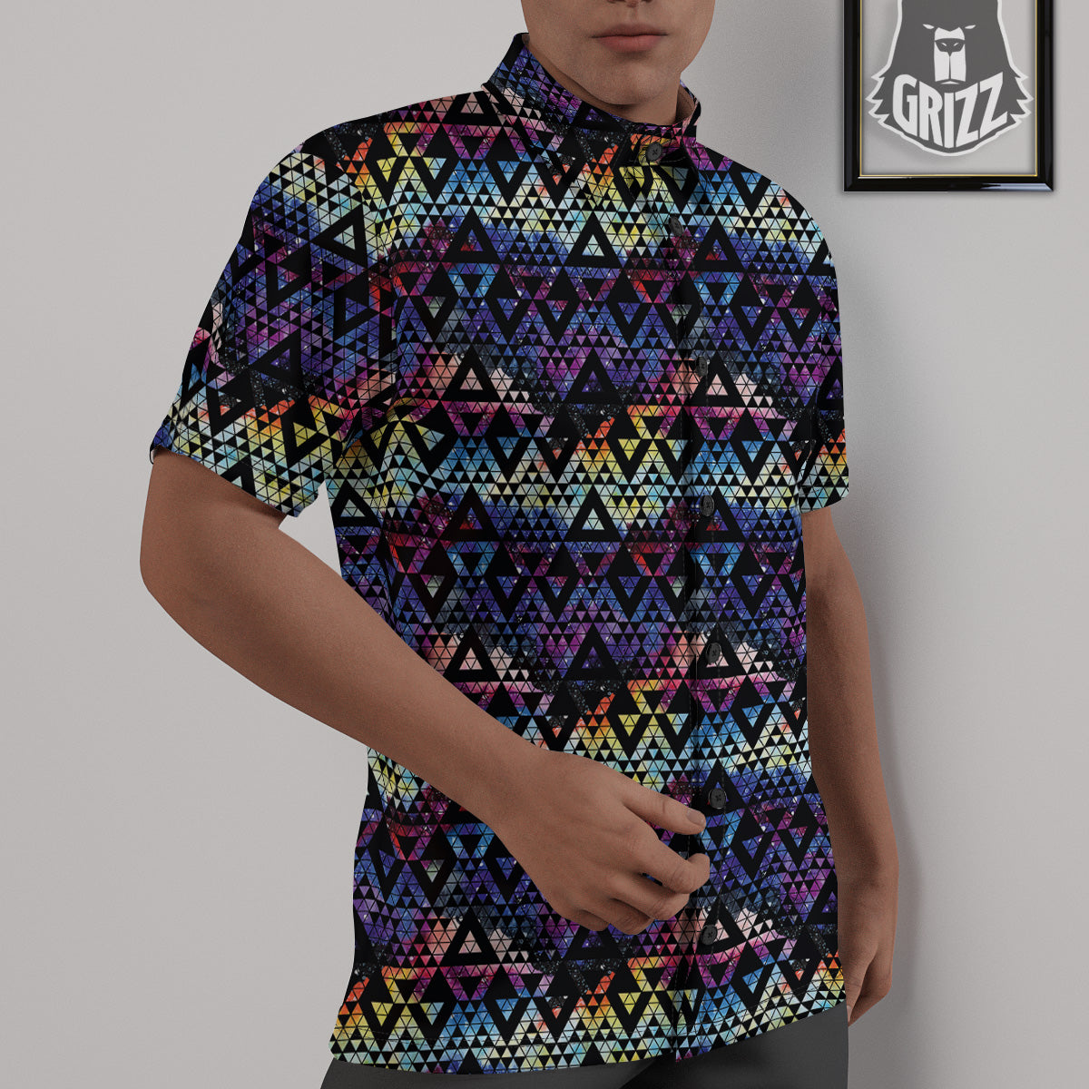 Galaxy Space Black Triangle Print Untucked Shirts-grizzshop