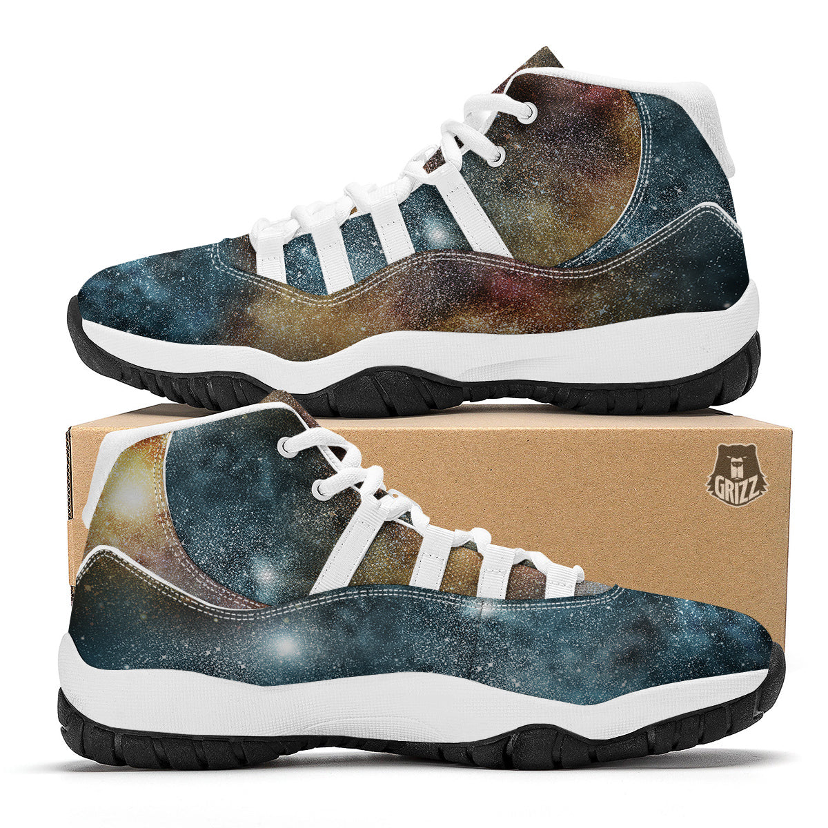 Galaxy Space Blue Stardust Print White Bball Shoes-grizzshop