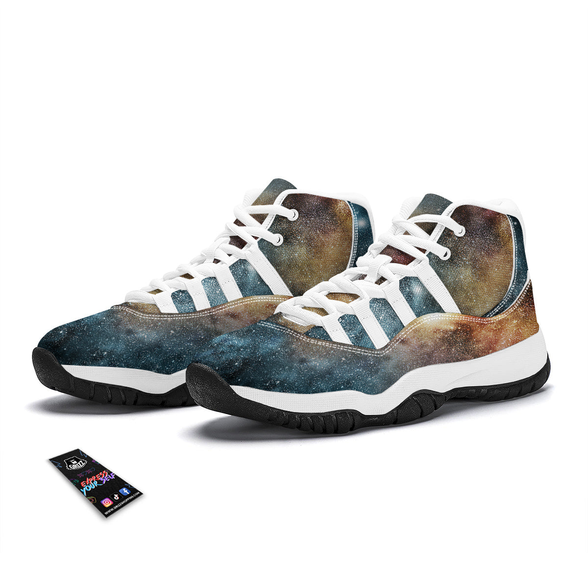 Galaxy Space Blue Stardust Print White Bball Shoes-grizzshop