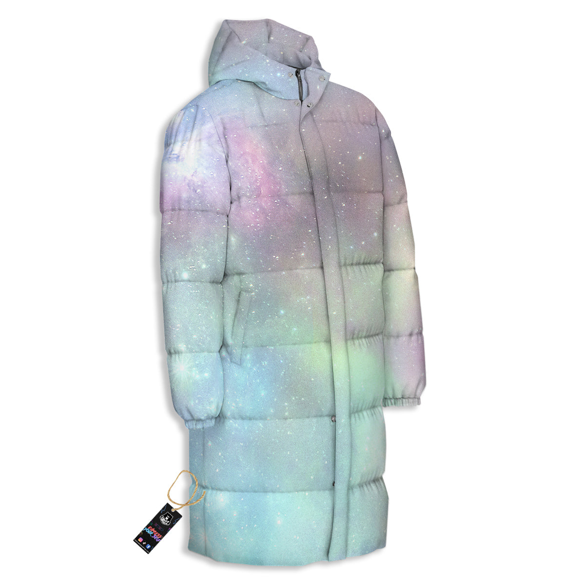 Galaxy Space Colorful Nebula Print Long Down Jacket