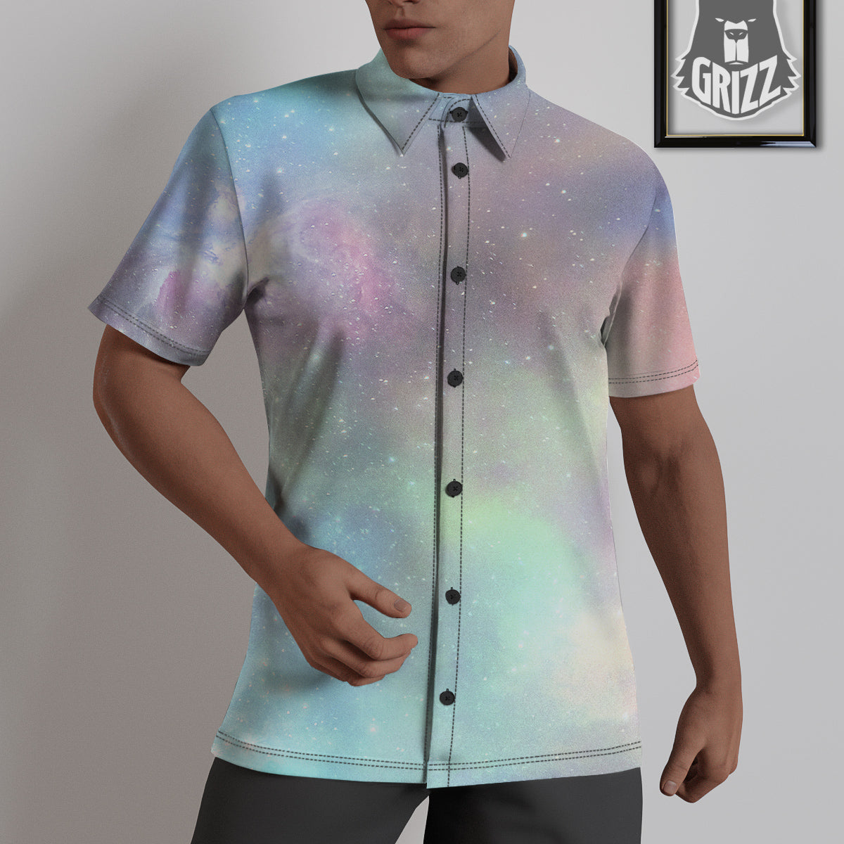 Galaxy Space Colorful Nebula Print Untucked Shirts-grizzshop