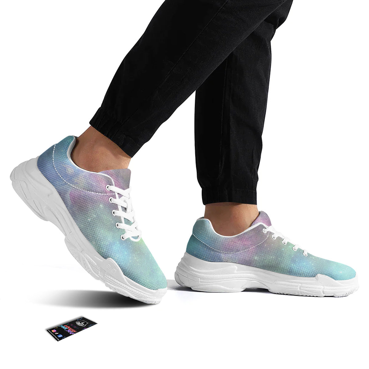 Galaxy Space Colorful Nebula Print White Chunky Shoes-grizzshop