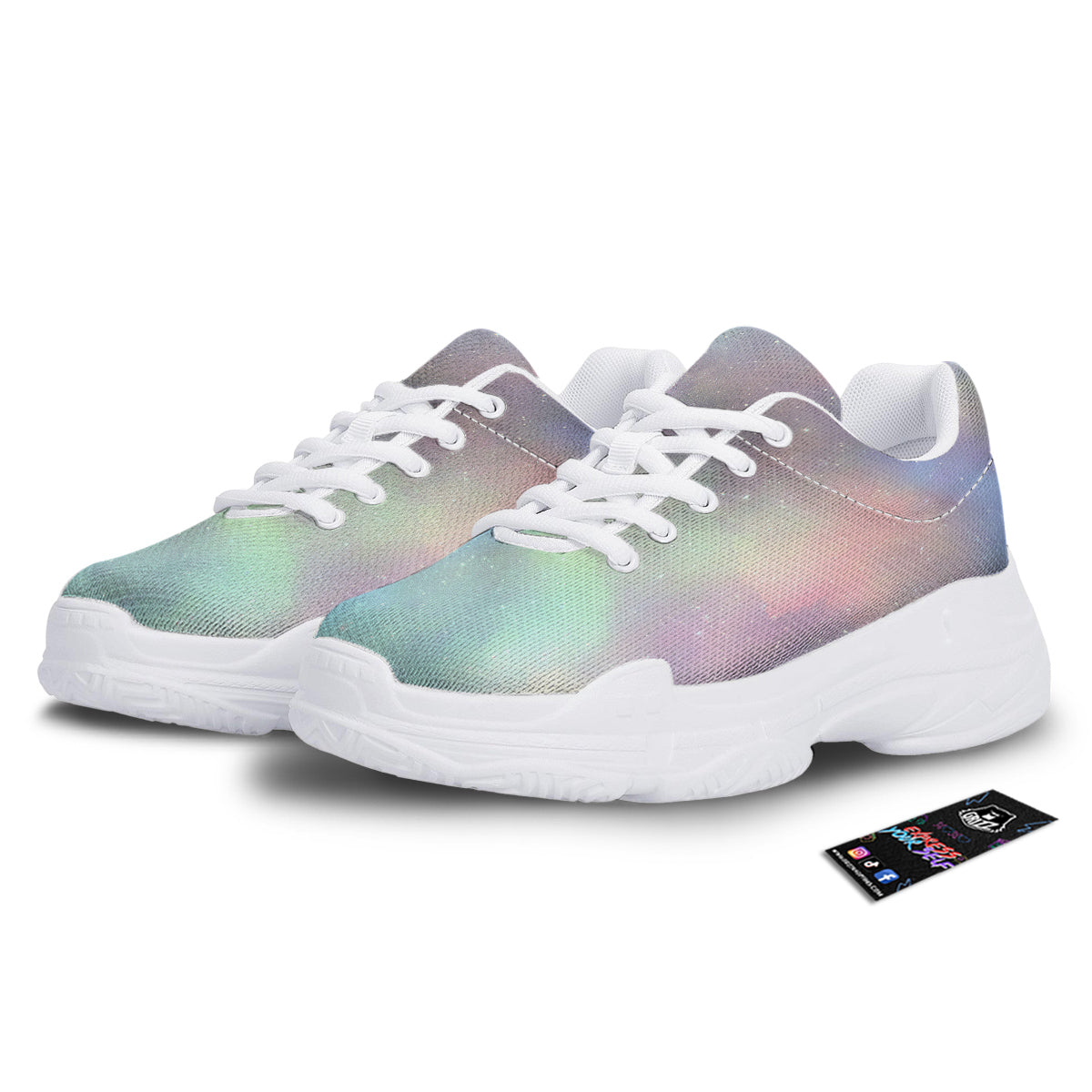 Galaxy Space Colorful Nebula Print White Chunky Shoes-grizzshop