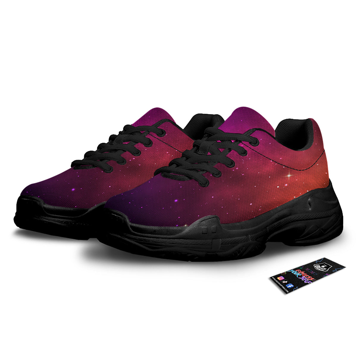 Galaxy Space Colorful Stardust Print Black Chunky Shoes-grizzshop