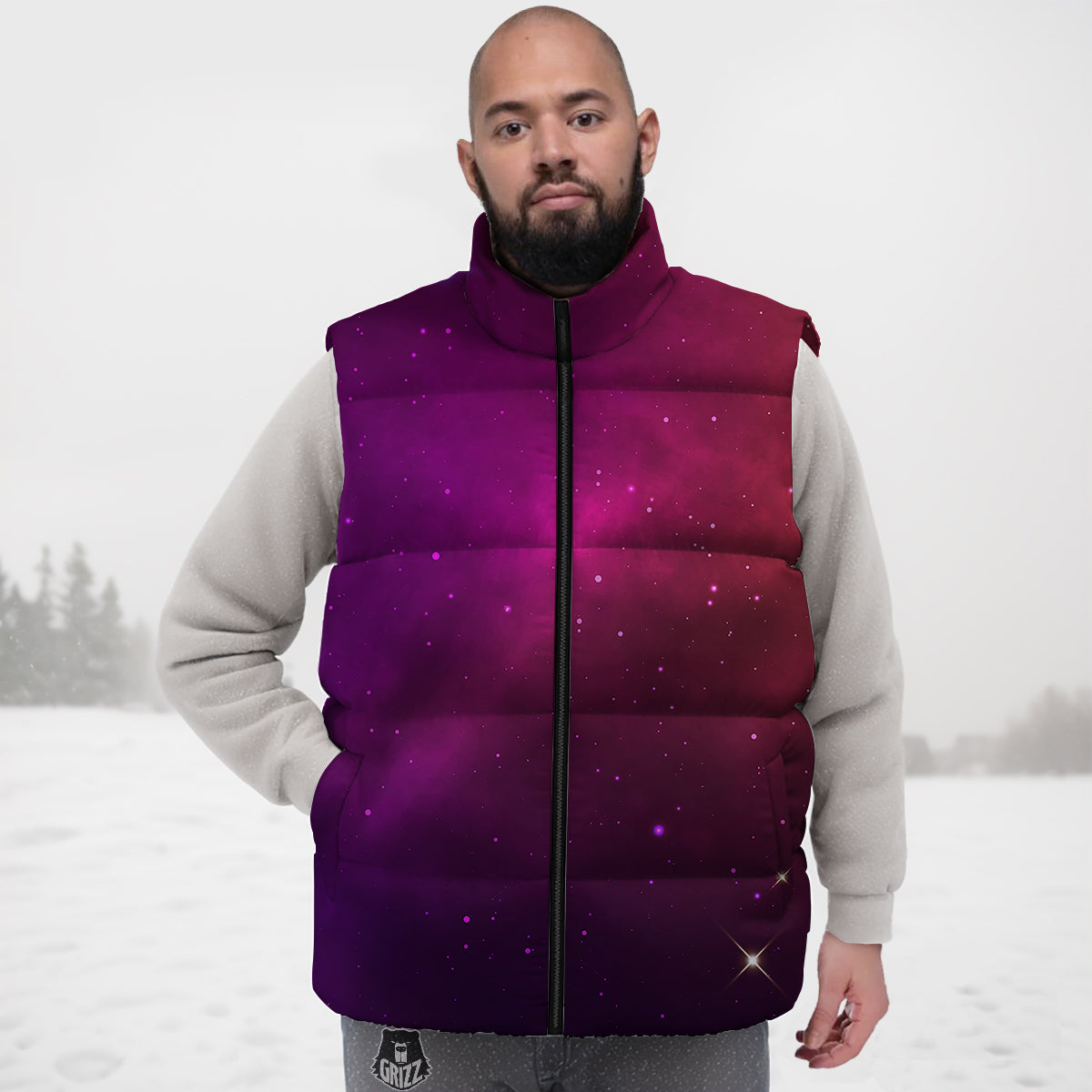 Galaxy Space Colorful Stardust Print Down Vest