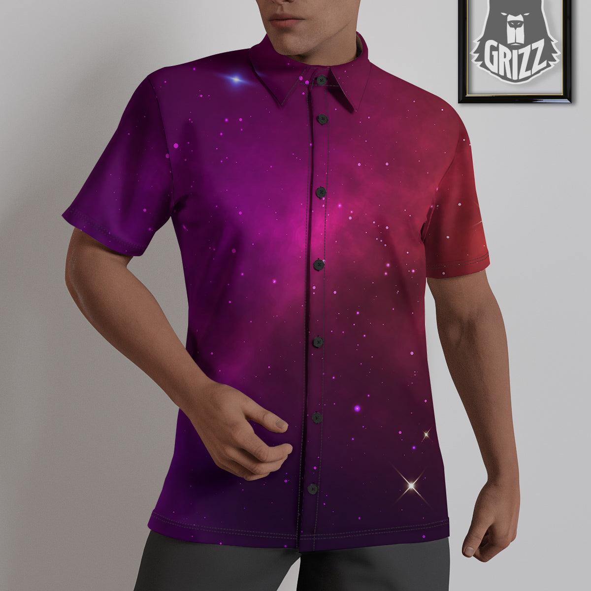 Galaxy Space Colorful Stardust Print Untucked Shirts-grizzshop