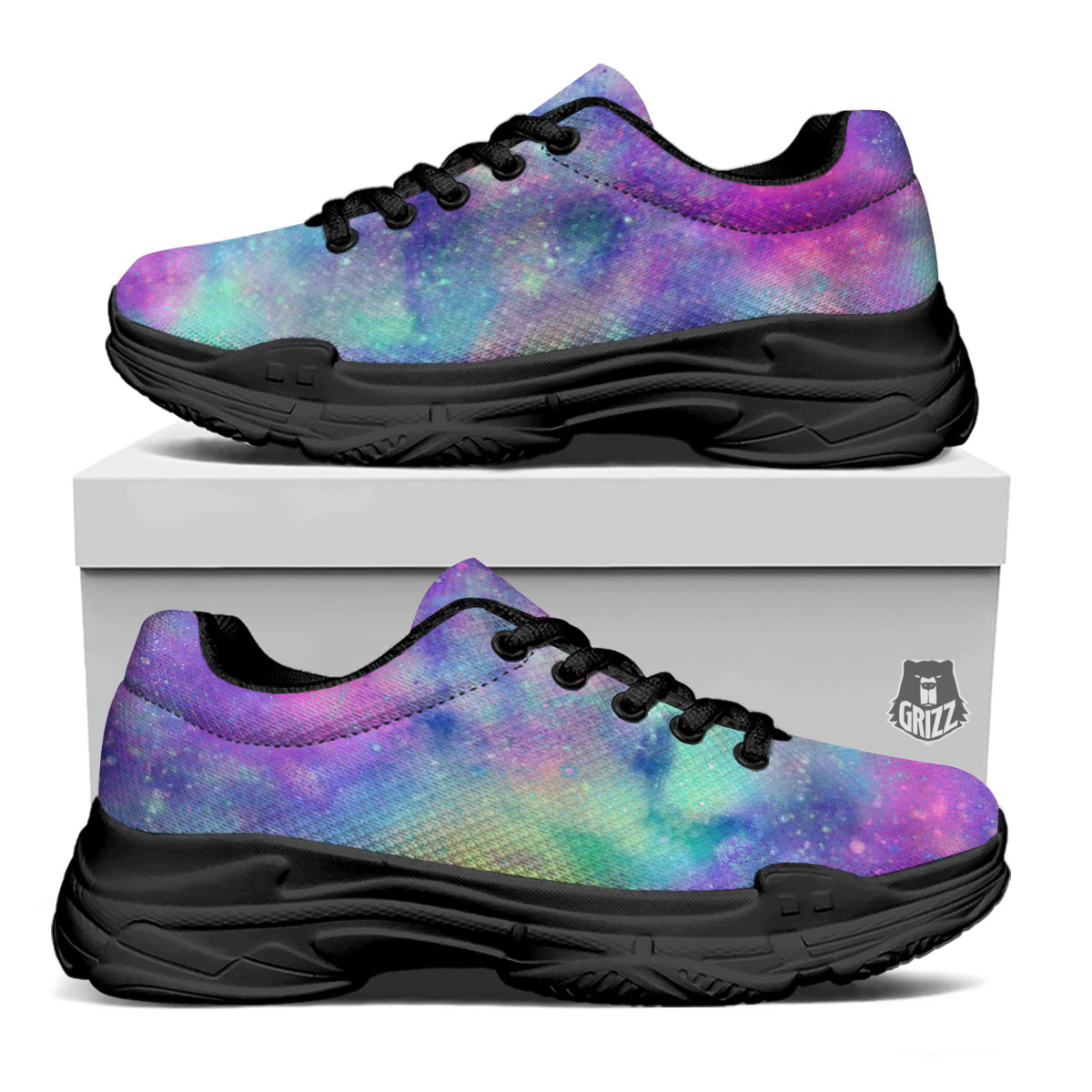 Galaxy Space Colorful Universe Print Black Chunky Shoes-grizzshop
